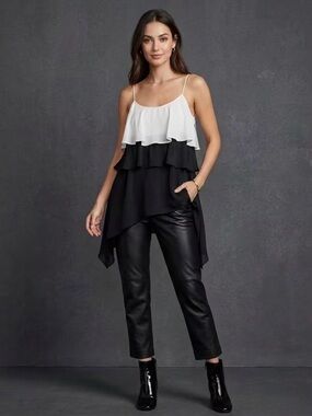 Stella & Jamie Colorblock SILK Camisole Ruffle Camisole/Tank Top- NWT- Sz S